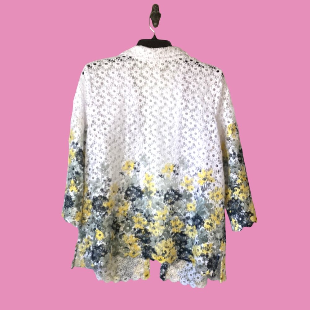 Alfred Dunner White Lacey Open Cardigan Size 1X - Picture 2 of 5